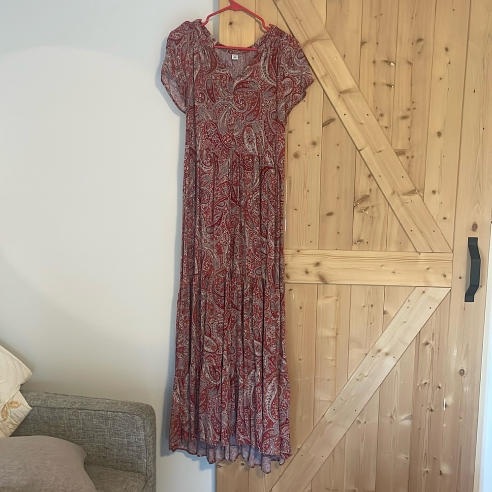 Old navy size large tall red maxi dress short sleeve guc